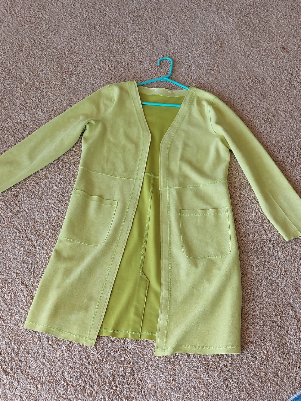 Lime Green Open Front Long Cardigan/Jacket